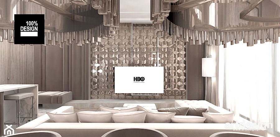 luksusowa aranżacja salonu z dodatkami w kolorze miedzi - zdjęcie od ARTDESIGN architektura wnętrz