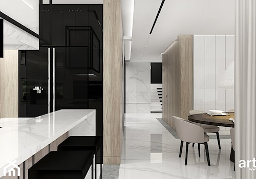 PERFECT MATCH | I | Wnętrza domu - Duża otwarta z salonem szara z zabudowaną lodówką kuchnia w kształcie litery l z wyspą lub półwyspem, styl nowoczesny - zdjęcie od ARTDESIGN architektura wnętrz