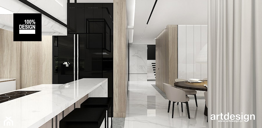 PERFECT MATCH | I | Wnętrza domu - Duża otwarta z salonem szara z zabudowaną lodówką kuchnia w kształcie litery l z wyspą lub półwyspem, styl nowoczesny - zdjęcie od ARTDESIGN architektura wnętrz