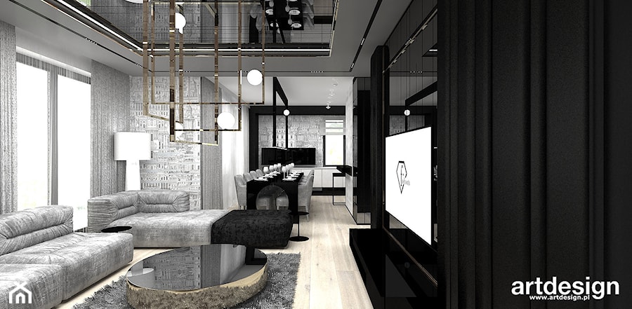 READ BETWEEN THE LINES | I | Wnętrza apartamentu - Średni czarny szary salon z jadalnią, styl nowoczesny - zdjęcie od ARTDESIGN architektura wnętrz