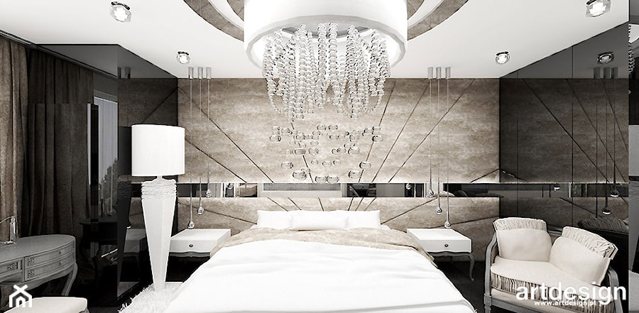 FEMME FATALE | II | Wnętrza apartamentu - Duża beżowa biała z panelami tapicerowanymi sypialnia, styl glamour - zdjęcie od ARTDESIGN architektura wnętrz