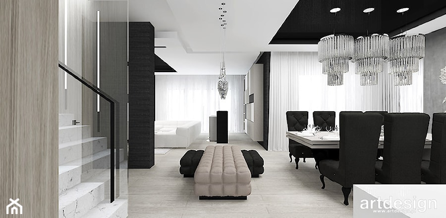 WITH FLYING COLOURS | I | Wnętrza domu - Duża czarna szara jadalnia jako osobne pomieszczenie - zdjęcie od ARTDESIGN architektura wnętrz