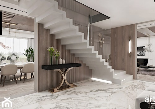 białe schody dywanowe w domu - zdjęcie od ARTDESIGN architektura wnętrz