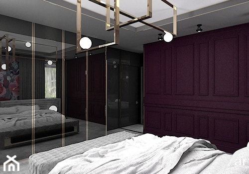 READ BETWEEN THE LINES | II | Wnętrza apartamentu - Duża czarna fioletowa z panelami tapicerowanymi sypialnia, styl nowoczesny - zdjęcie od ARTDESIGN architektura wnętrz