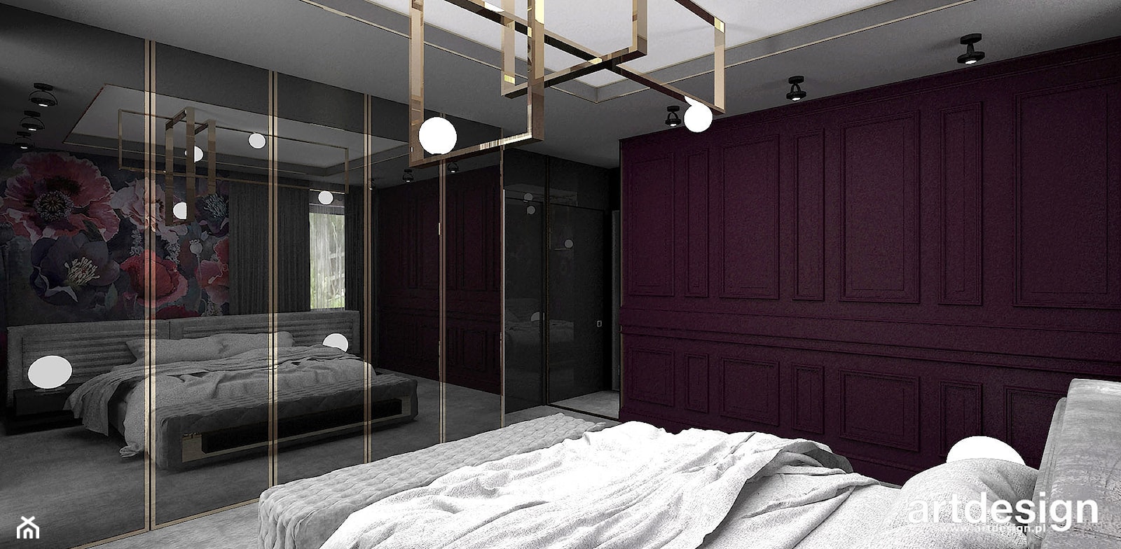 READ BETWEEN THE LINES | II | Wnętrza apartamentu - Duża czarna fioletowa z panelami tapicerowanymi sypialnia, styl nowoczesny - zdjęcie od ARTDESIGN architektura wnętrz - Homebook