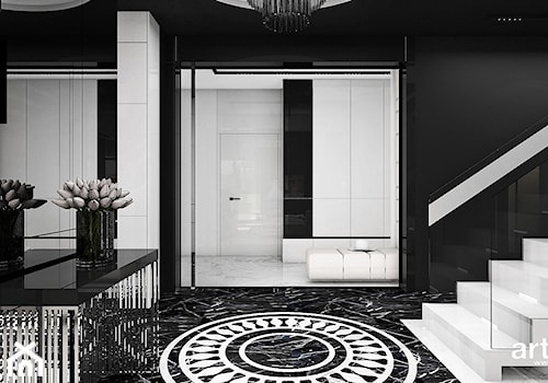 THE ONLY GAME IN TOWN | I | Wnętrza domu - Średni biały czarny z marmurem na podłodze hol / przedpokój, styl nowoczesny - zdjęcie od ARTDESIGN architektura wnętrz