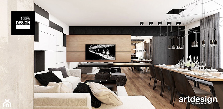 LOOK #61 | Wnętrza apartamentu - Duży biały salon z jadalnią, styl nowoczesny - zdjęcie od ARTDESIGN architektura wnętrz