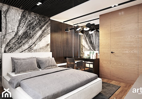 LOOK #61 | Wnętrza apartamentu - Średnia brązowa szara sypialnia, styl nowoczesny - zdjęcie od ARTDESIGN architektura wnętrz