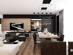 LOOK #61 | Wnętrza apartamentu - Duży biały czarny salon z jadalnią, styl nowoczesny - zdjęcie od ARTDESIGN architektura wnętrz
