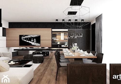 LOOK #61 | Wnętrza apartamentu - Duży biały czarny salon z jadalnią, styl nowoczesny - zdjęcie od ARTDESIGN architektura wnętrz