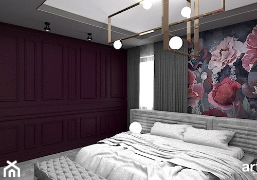 READ BETWEEN THE LINES | II | Wnętrza apartamentu - Średnia fioletowa z panelami tapicerowanymi sypialnia, styl nowoczesny - zdjęcie od ARTDESIGN architektura wnętrz
