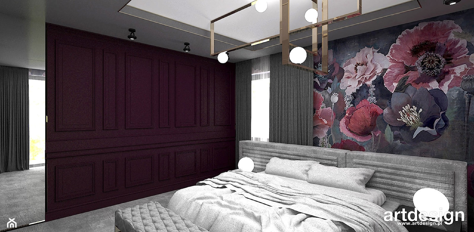 READ BETWEEN THE LINES | II | Wnętrza apartamentu - Średnia fioletowa z panelami tapicerowanymi sypialnia, styl nowoczesny - zdjęcie od ARTDESIGN architektura wnętrz - Homebook
