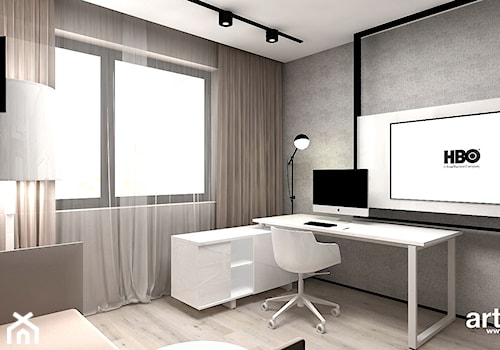MAKE IT HAPPEN | II | Wnętrza domu - Średnie w osobnym pomieszczeniu z sofą szare biuro, styl minimalistyczny - zdjęcie od ARTDESIGN architektura wnętrz