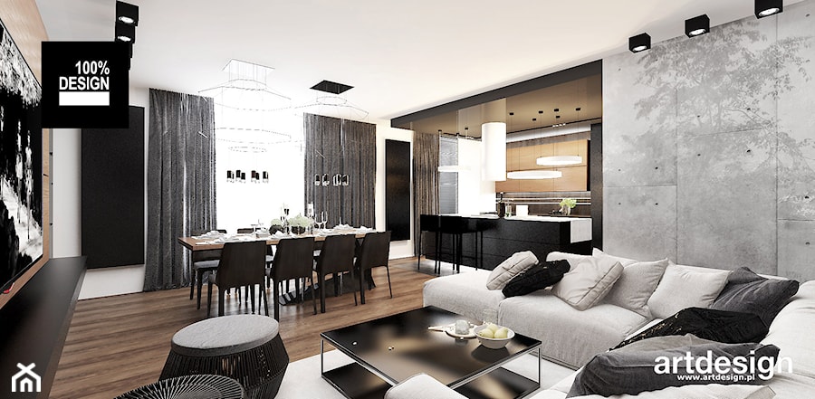 LOOK #61 | Wnętrza apartamentu - Duży biały szary salon z kuchnią z jadalnią, styl nowoczesny - zdjęcie od ARTDESIGN architektura wnętrz