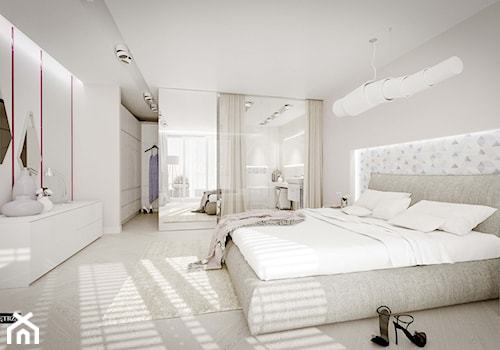 Jedyne.Takie.Wnętrza - Sypialnia z łazienką i garderobą - Duża biała sypialnia z balkonem / tarasem, styl minimalistyczny - zdjęcie od Jedyne.Takie.Wnętrza - Architekt wnętrz Paulina Kononowicz-Kwaśnik