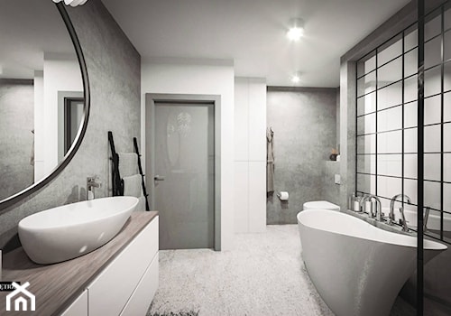 Jedyne.Takie.Wnętrza - Minimalistyczny pokój kąpielowy - Duża bez okna z lustrem z punktowym oświetleniem łazienka, styl minimalistyczny - zdjęcie od Jedyne.Takie.Wnętrza - Architekt wnętrz Paulina Kononowicz-Kwaśnik