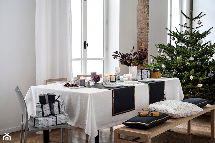 Winter 2014 - Mała szara jadalnia jako osobne pomieszczenie, styl skandynawski - zdjęcie od H&M Home