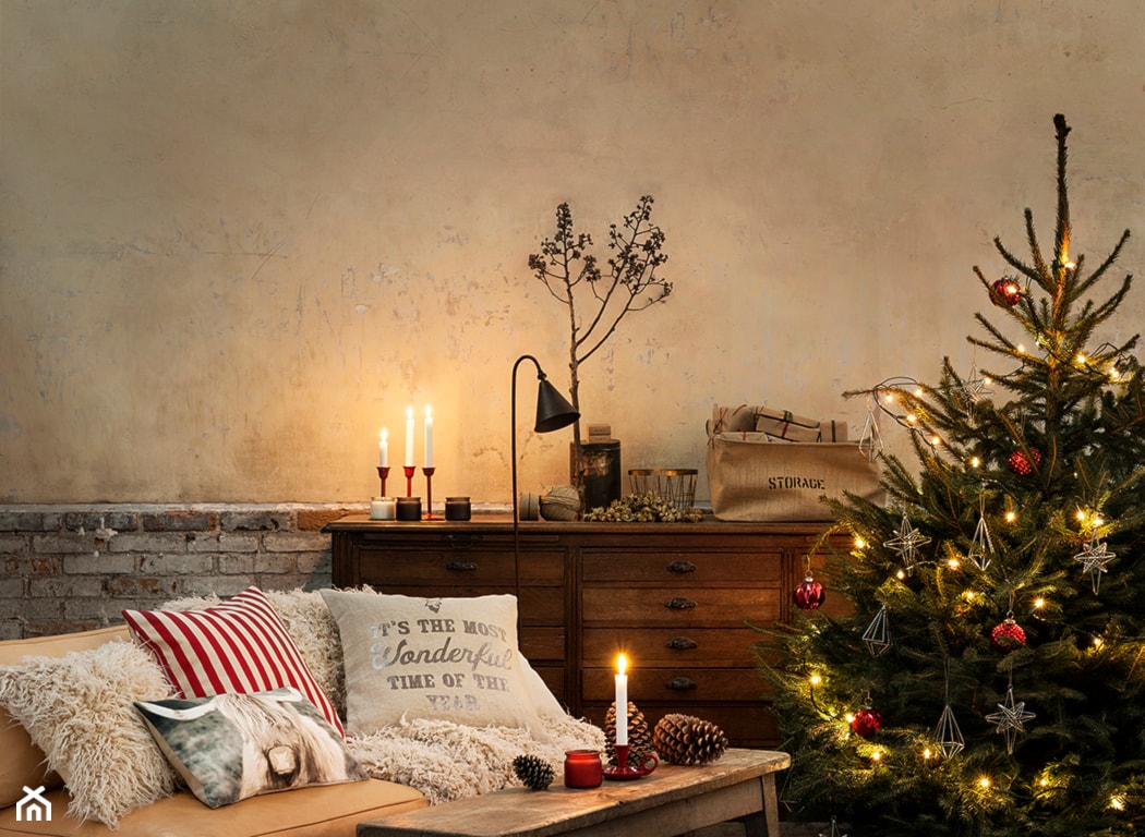 bożonarodzeniowa dekoracja salonu w stylu skandynawskim