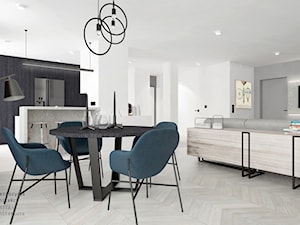 Mieszkanie w Gliwicach, Osiedle Paryskie - Średnia biała szara jadalnia w salonie w kuchni - zdjęcie od Superpozycja Architekci Dominika Trzcińska