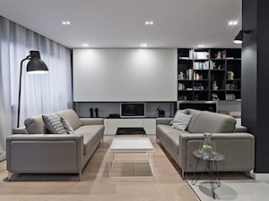 Mieszkanie w Katowicach_70m2 - Średni biały czarny salon, styl minimalistyczny - zdjęcie od Superpozycja Architekci Dominika Trzcińska