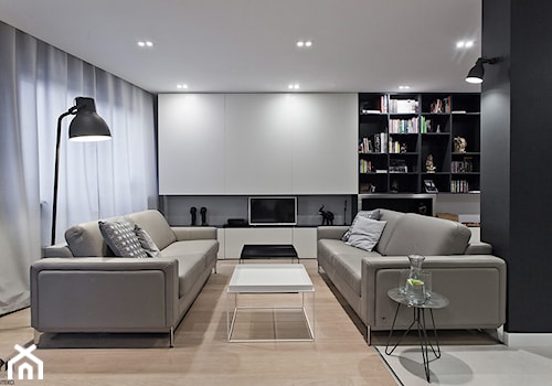 Mieszkanie w Katowicach_70m2 - Średni biały czarny salon, styl minimalistyczny - zdjęcie od Superpozycja Architekci Dominika Trzcińska