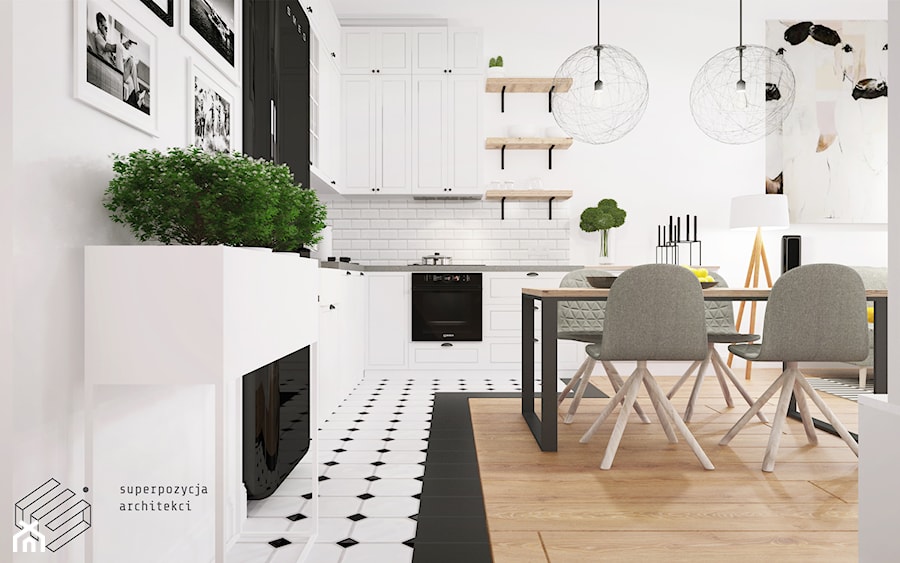 Mieszkanie w Gliwicach - Średnia z salonem biała z zabudowaną lodówką kuchnia w kształcie litery l - zdjęcie od Superpozycja Architekci Dominika Trzcińska