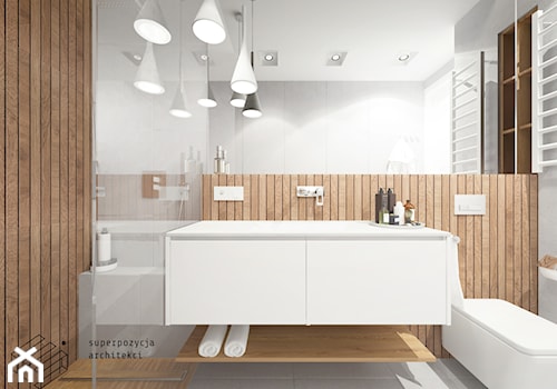 Mieszkanie w Gliwicach - Mała bez okna z lustrem z punktowym oświetleniem łazienka - zdjęcie od Superpozycja Architekci Dominika Trzcińska