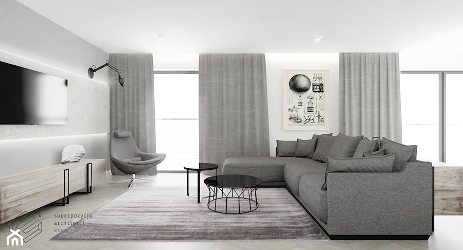 Mieszkanie w Gliwicach, Osiedle Paryskie - Średni biały szary salon - zdjęcie od Superpozycja Architekci Dominika Trzcińska