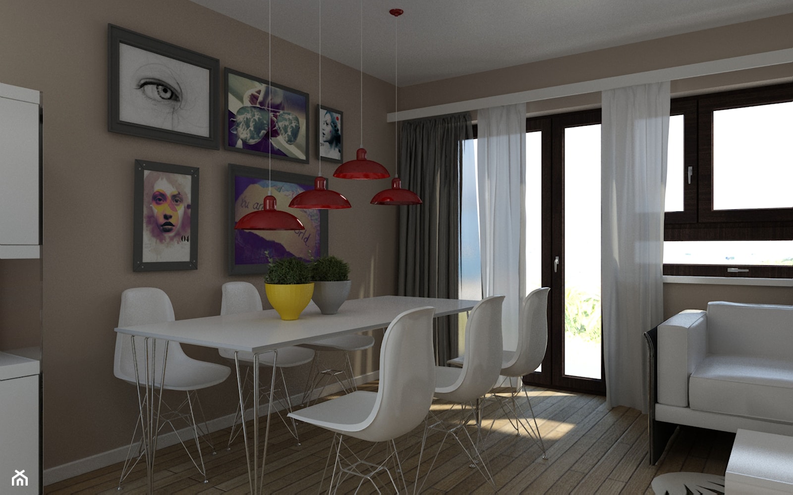 Mieszkanie 3-pokojowe z aneksem kuchennym - Średnia szara jadalnia w salonie, styl nowoczesny - zdjęcie od CUBEFORM Sp. z o.o. - Homebook