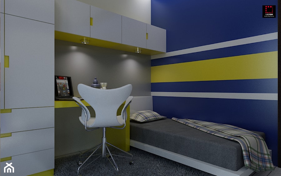 Mieszkanie 3-pokojowe z aneksem kuchennym - Mały szary niebieski żółty pokój dziecka dla nastolatka dla chłopca dla dziewczynki - zdjęcie od CUBEFORM Sp. z o.o.