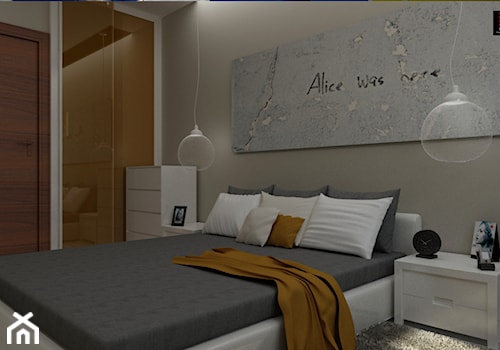 Mieszkanie 3-pokojowe z aneksem kuchennym - Mała średnia szara sypialnia, styl nowoczesny - zdjęcie od CUBEFORM Sp. z o.o.