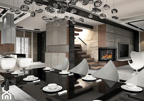 Dom pokazowy w Ożarowie - Duża jadalnia w salonie w kuchni - zdjęcie od BAUART STUDIO Pracownia Architektury