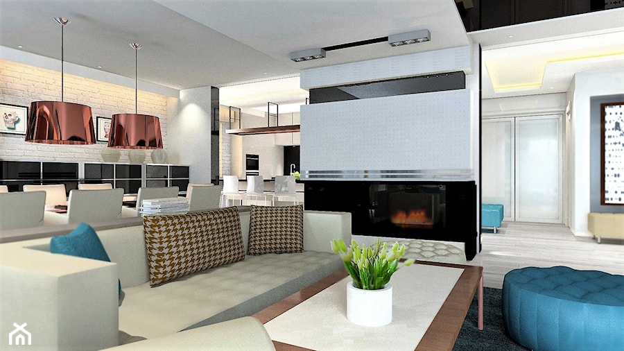 Dom w Ożarowie - Mały szary salon z kuchnią z jadalnią - zdjęcie od BAUART STUDIO Pracownia Architektury