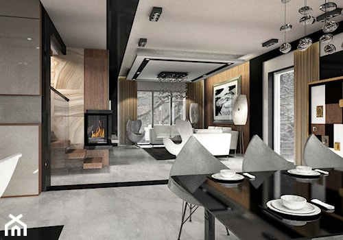 Dom pokazowy w Ożarowie - Średnia biała czarna jadalnia w salonie - zdjęcie od BAUART STUDIO Pracownia Architektury
