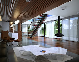 Wallhouse - Duży szary salon z kuchnią z jadalnią - zdjęcie od BAUART STUDIO Pracownia Architektury - Homebook