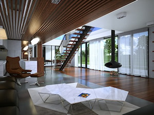 Wallhouse - Duży szary salon z kuchnią z jadalnią - zdjęcie od BAUART STUDIO Pracownia Architektury