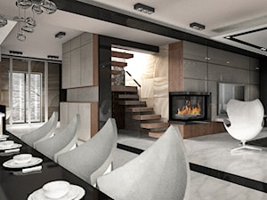 Dom pokazowy w Ożarowie - Duża brązowa szara jadalnia w salonie jako osobne pomieszczenie - zdjęcie od BAUART STUDIO Pracownia Architektury