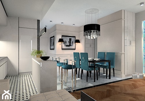 Segment Łomianki - Średnia biała szara jadalnia jako osobne pomieszczenie - zdjęcie od BAUART STUDIO Pracownia Architektury