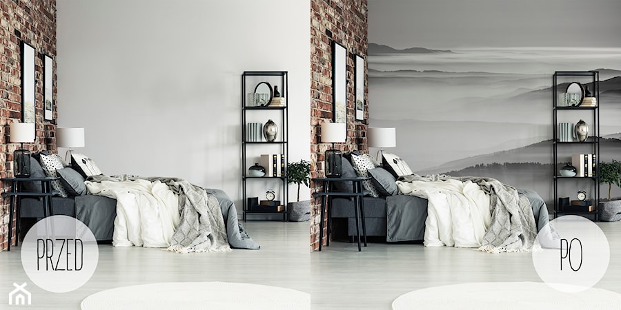 Metamorfoza sypialni - czarno-biały krajobraz na ścianie - zdjęcie od REDRO