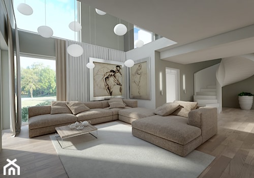 Dom jednorodzinny w Kołobrzegu - Duży biały szary salon, styl nowoczesny - zdjęcie od Concept