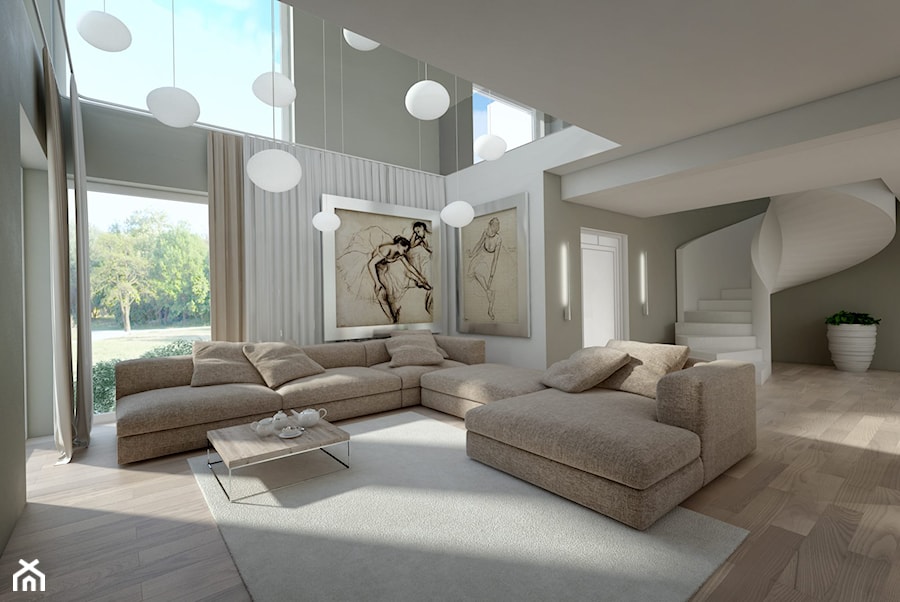 Dom jednorodzinny w Kołobrzegu - Duży biały szary salon, styl nowoczesny - zdjęcie od Concept
