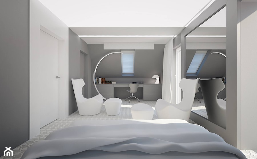 Dom w woj. małopolskim - Duża biała szara z biurkiem sypialnia na poddaszu, styl nowoczesny - zdjęcie od Concept