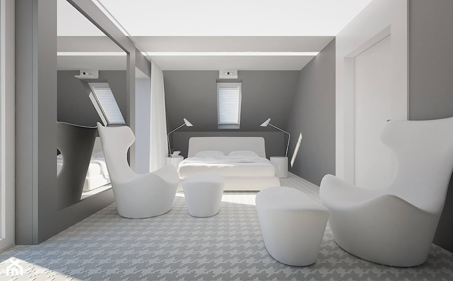 Dom w woj. małopolskim - Duża biała szara sypialnia na poddaszu, styl nowoczesny - zdjęcie od Concept