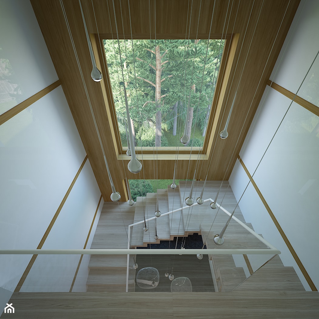 Dom w Lesie - Poznań, Suchy Las - Schody trójbiegowe drewniane, styl nowoczesny - zdjęcie od Concept - Homebook