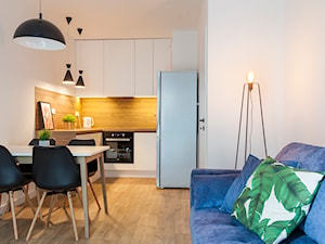 Apartament w Łodzi I Gdańska - Mała otwarta z salonem szara z zabudowaną lodówką z lodówką wolnostojącą kuchnia w kształcie litery u, styl nowoczesny - zdjęcie od 3D PROJEKT Wolinska