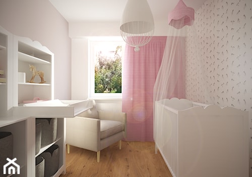 Średni biały szary pokój dziecka dla niemowlaka dla dziewczynki, styl nowoczesny - zdjęcie od Studio Monocco
