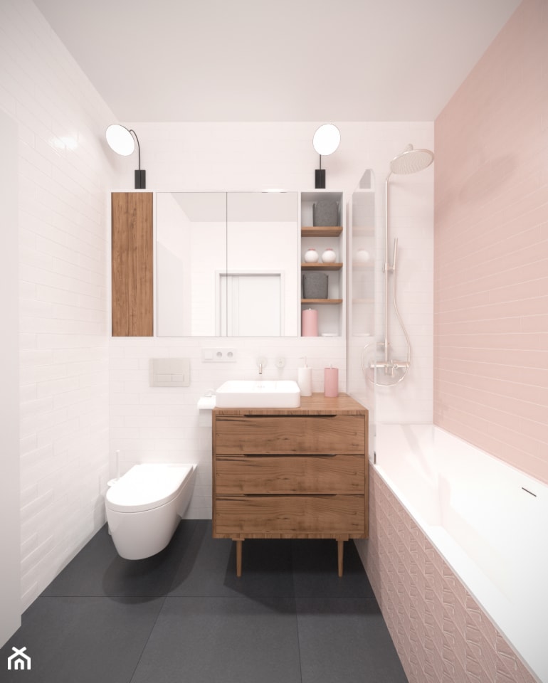 Różowa łazienka w stylu retro. - zdjęcie od Studio Monocco - Homebook