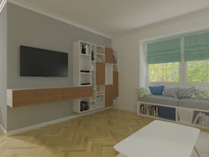 Mokotów - 64m² - Średni biały szary salon, styl skandynawski - zdjęcie od Studio Monocco