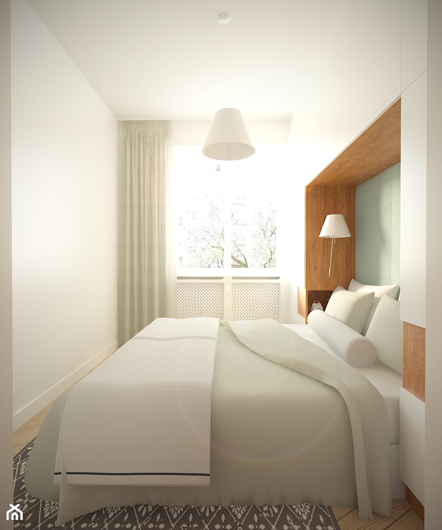 56m2 w kamienicy na warszawskim Mokotowie - Mała biała sypialnia, styl minimalistyczny - zdjęcie od Studio Monocco - Homebook