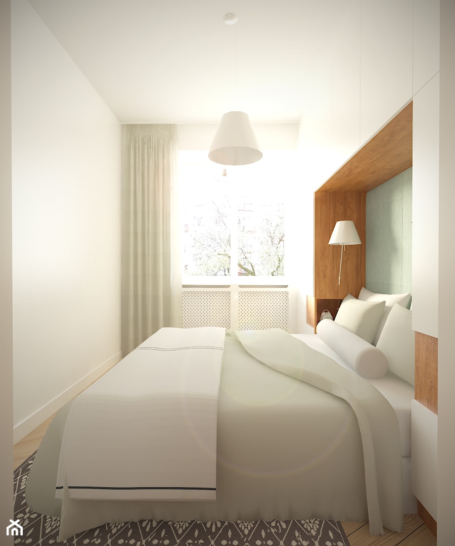 56m2 w kamienicy na warszawskim Mokotowie - Mała biała sypialnia, styl minimalistyczny - zdjęcie od Studio Monocco